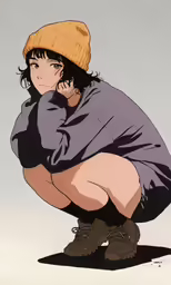 anime character kneeling down with a sweater on