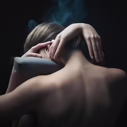 the back of a naked woman smoking a cigarette