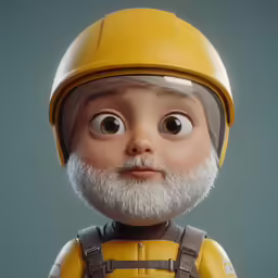 an animated figure of a man with a beard and helmet on