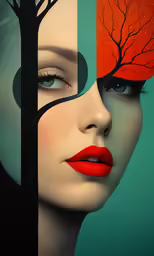 a woman has her eye open and has trees on her face