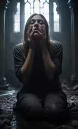 a person sitting in front of an empty room