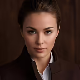 a woman with her hair up in a high bun
