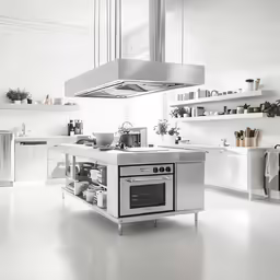 the interior of a clean modern white kitchen