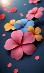 paper flowers on top of a table surrounded by confetti