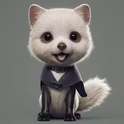 a white skunk with a suit on sitting