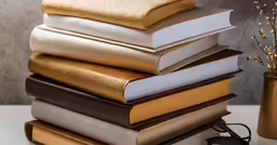 many books stacked up with a cup of coffee in the corner