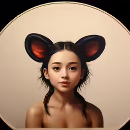 a painting of a woman wearing mouse ears