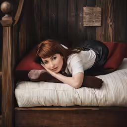 there is a young lady that is laying on a bed