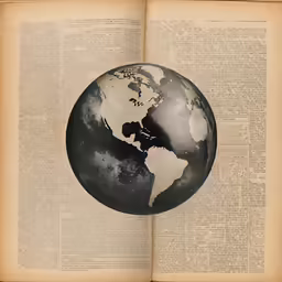 a book with a map of the earth on top