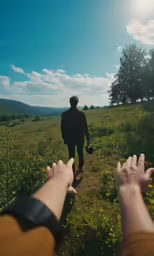 a couple of people reaching out towards the sky