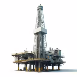 an oil rig near a building with some machinery on it