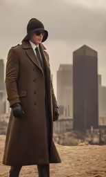 a person dressed in winter clothes and sunglasses