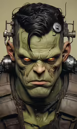 a man with a creepy green face and two large heads