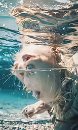 a young child swimming underwater with its tongue out