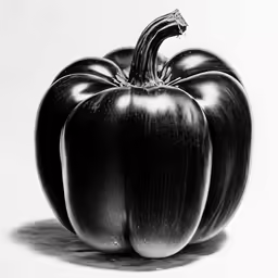 a large black bell pepper sits in the corner