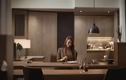 a woman sitting at a desk with a laptop