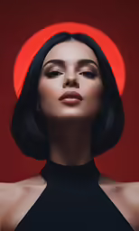 an image of woman with black hair and a sun on her face