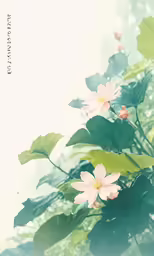 some pink flowers and leaves and water droplets