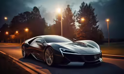 an acrylic concept car on the highway at night