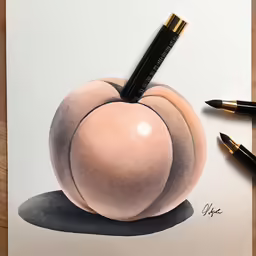 a drawing of an apple with two point pens on top