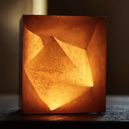 the square lamp has a brown paper design in it