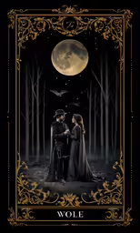 a man and woman standing under a full moon