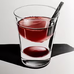 a red liquid in a glass on a black and white background