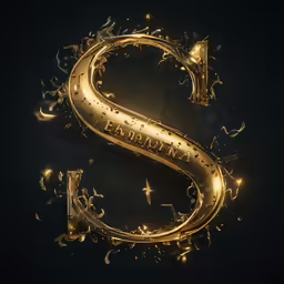 the letter s made from gold sparkles on a dark background