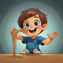 a cartoon character with spaghetti in his hand