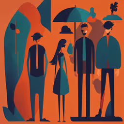 three people are standing in the rain, holding an umbrella,two people stand under an umbrella as two others stand nearby