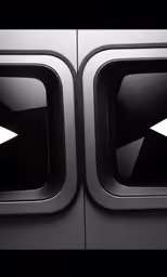 the black and white photo of two square mirrors