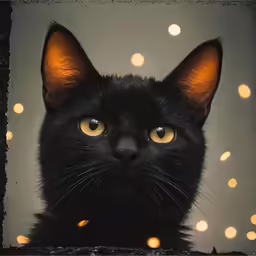 a black cat with a lot of yellow eyes