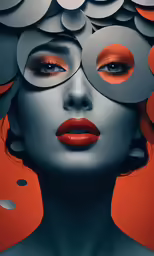the woman with her eyes open and orange circles on her head
