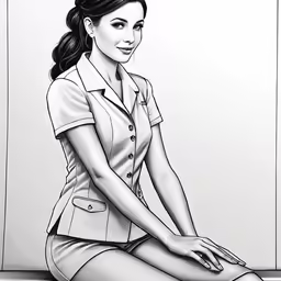 a drawing of a woman in uniform sitting down