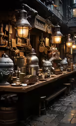 old lanterns sit in front of a shop