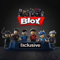 a lego logo with many small people around it