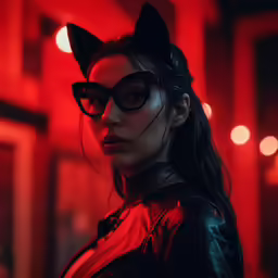 a young woman wearing dark cat makeup and big black cat ears