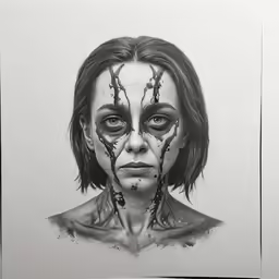 a drawing of a woman with a creepy look on her face