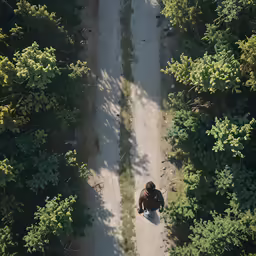 a person kneeling down near a bunch of trees