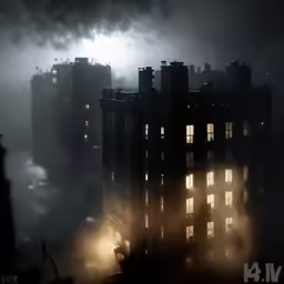 an image of a scary city with ominous lights