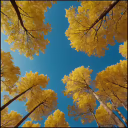 the tops of trees are starting to show autumn colors