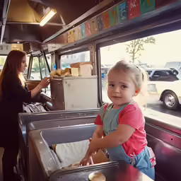 a child is smiling inside of a vehicle
