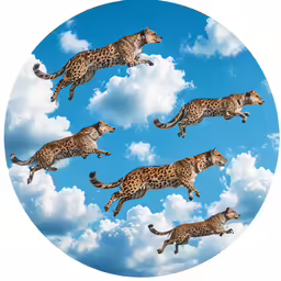 the running cheetah is in the sky with clouds