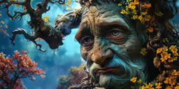 a man with long hair in front of some bushes