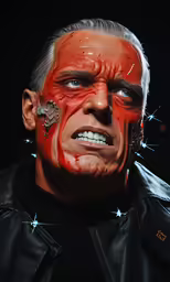 an image of the face of a man with a red, bloody make - up