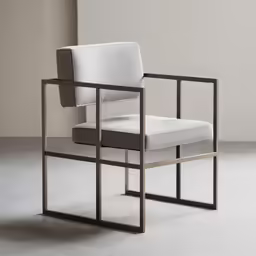 a modern chair with an open back and a square seat