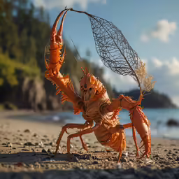 a scorpion crab is trying to grab some seaweed