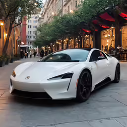 the white sports car in front of a restaurant