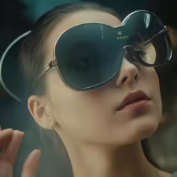 a girl wearing a black sunglasses while posing for a photograph