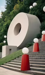 some concrete stairs with red and white cones on them